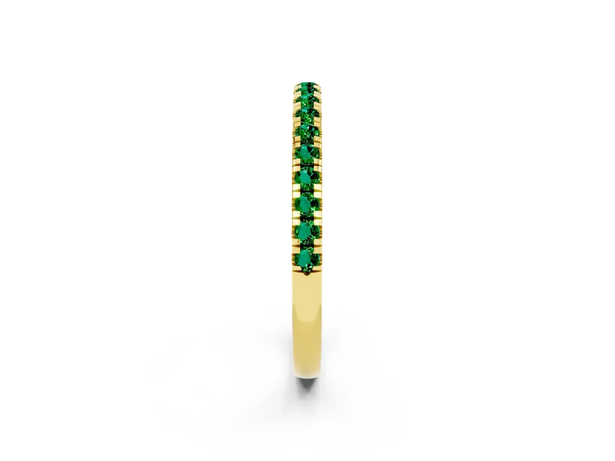 Pavé Round Emerald Half Eternity Band with Shared Prong Setting Yellow gold