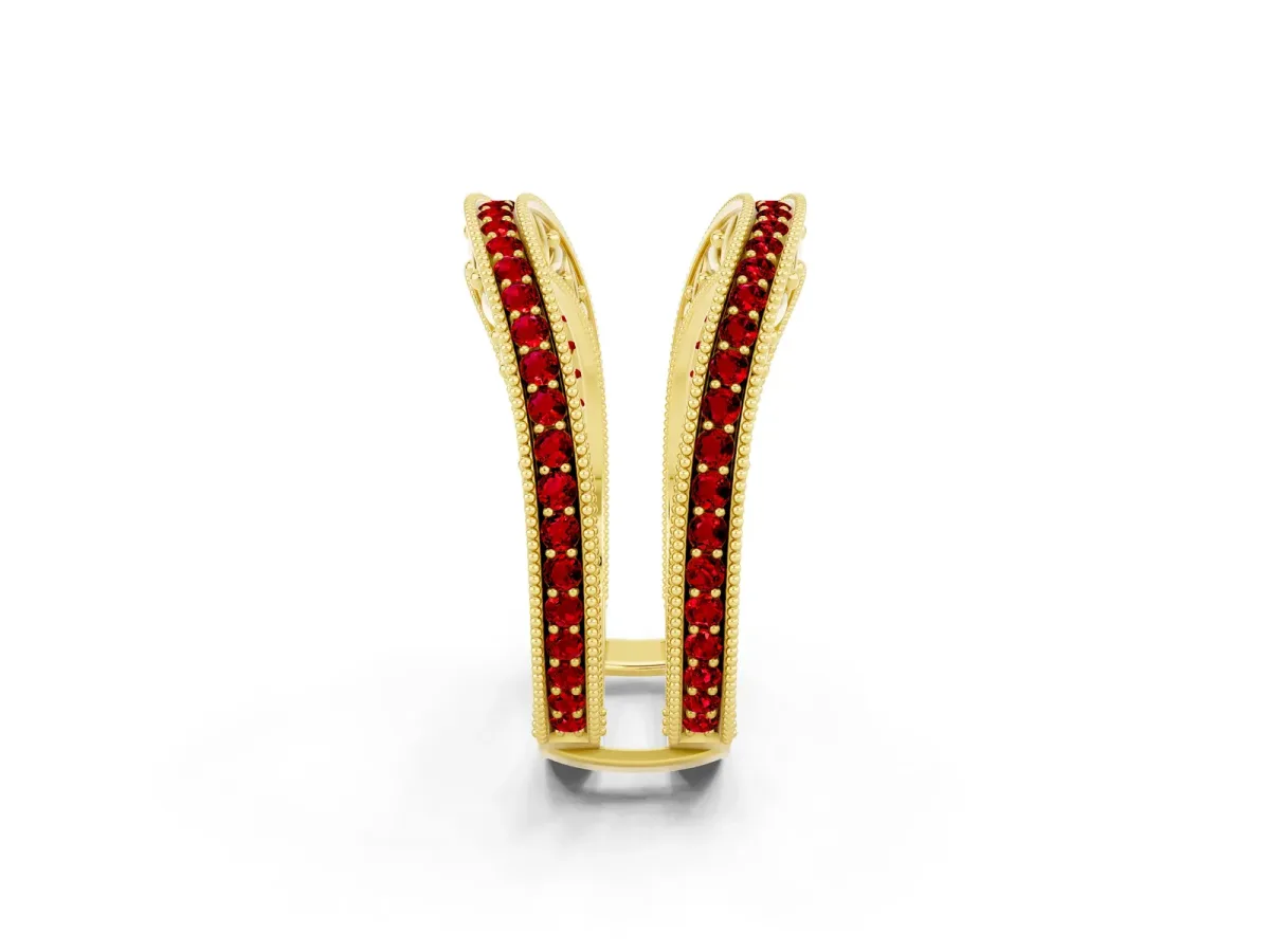 Round Ruby Milgrain Eternity Band with Channel Setting Yellow gold
