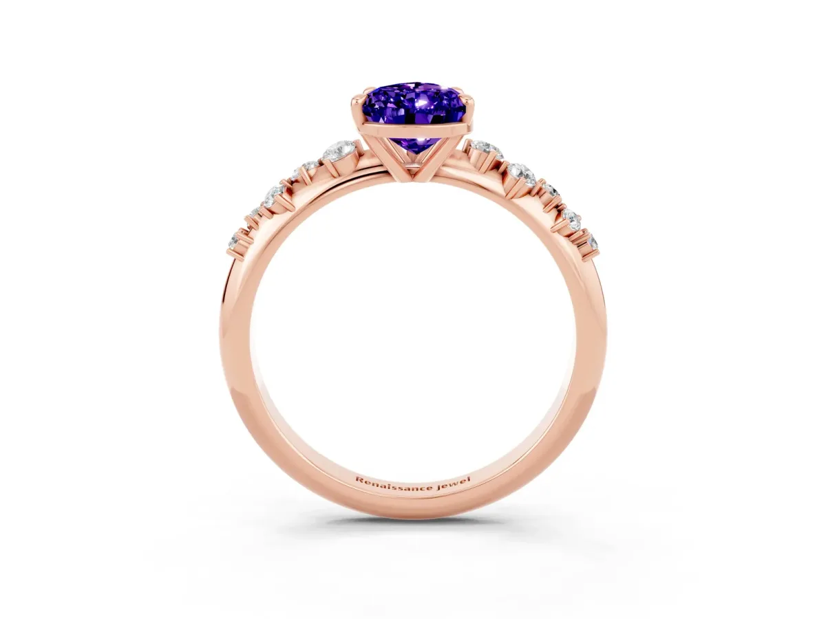 Pear Cut Tanzanite Cluster Side Stone Solitaire Ring with Prong Setting Rose gold