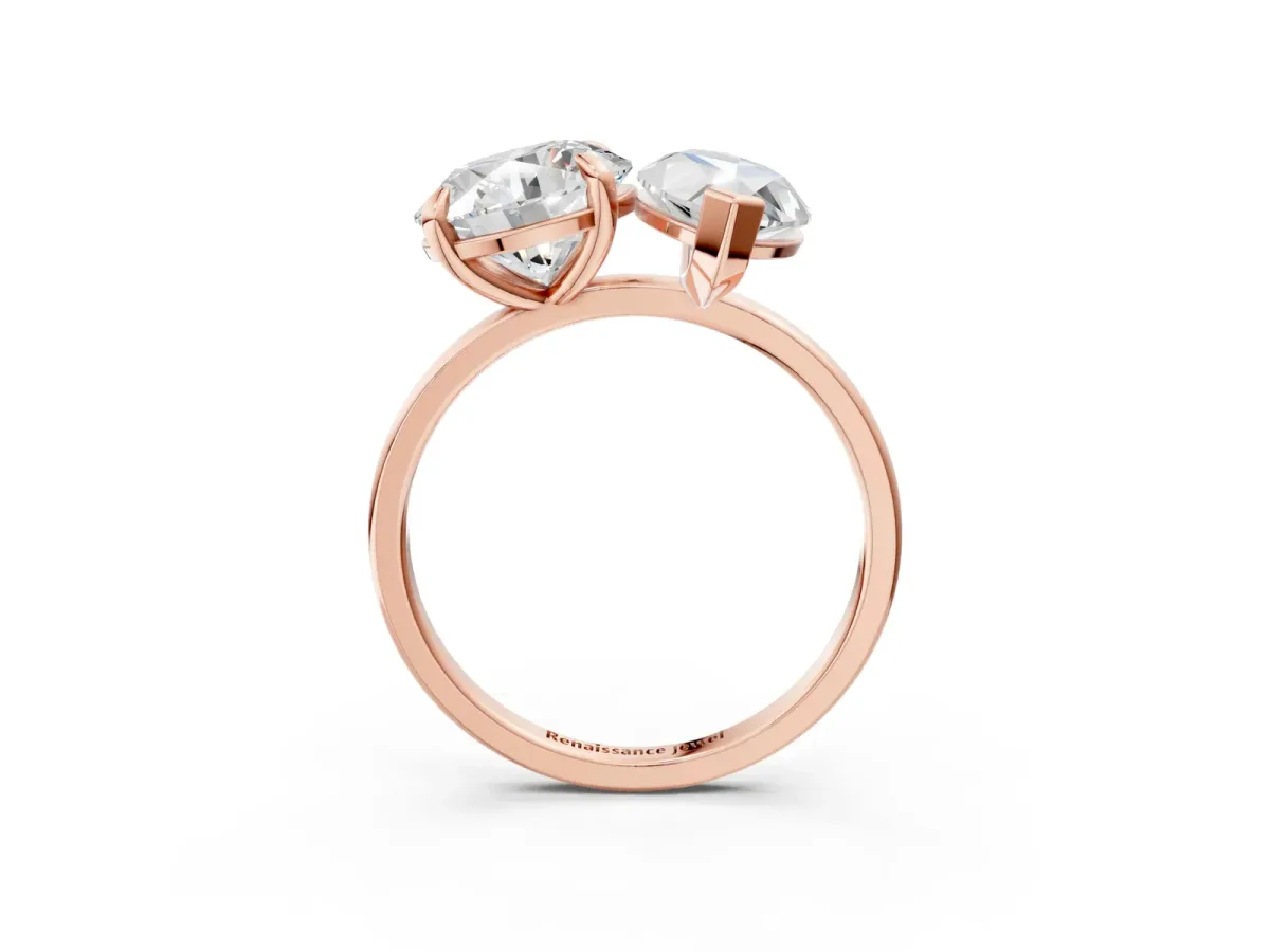 Round and Marquise Toi Moi Ring with Prong Setting and Plain Band Rose gold