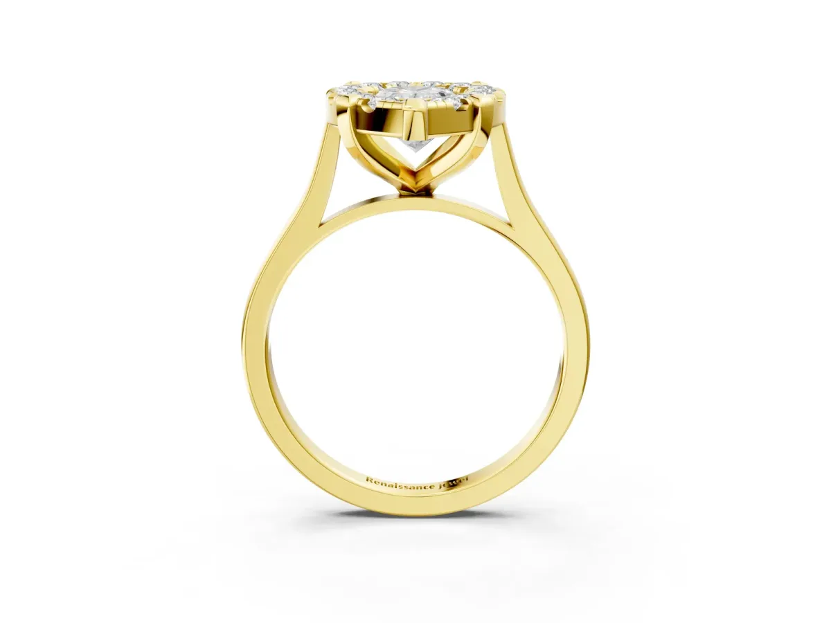 Pear Cut Diamond Cluster Halo Solitaire with Four-Prong Setting Yellow gold