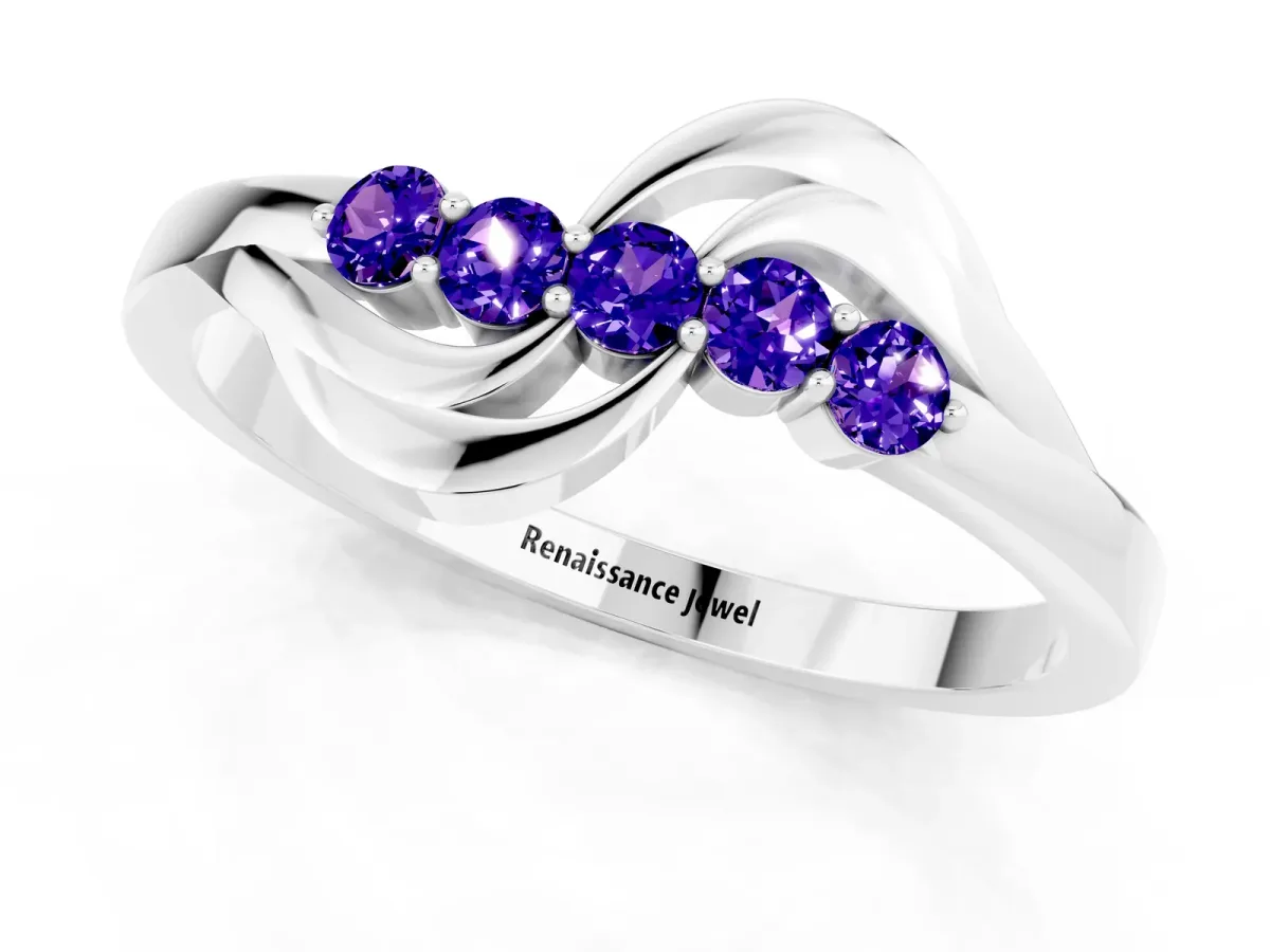 Five-Stone Round Tanzanite Crossover Band with Prong Setting White gold