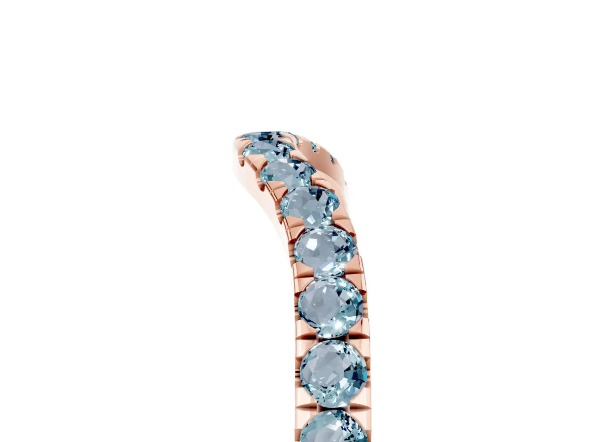 Curved Pavé Round Aquamarine Wedding Band with Shared Prong Setting Rose gold