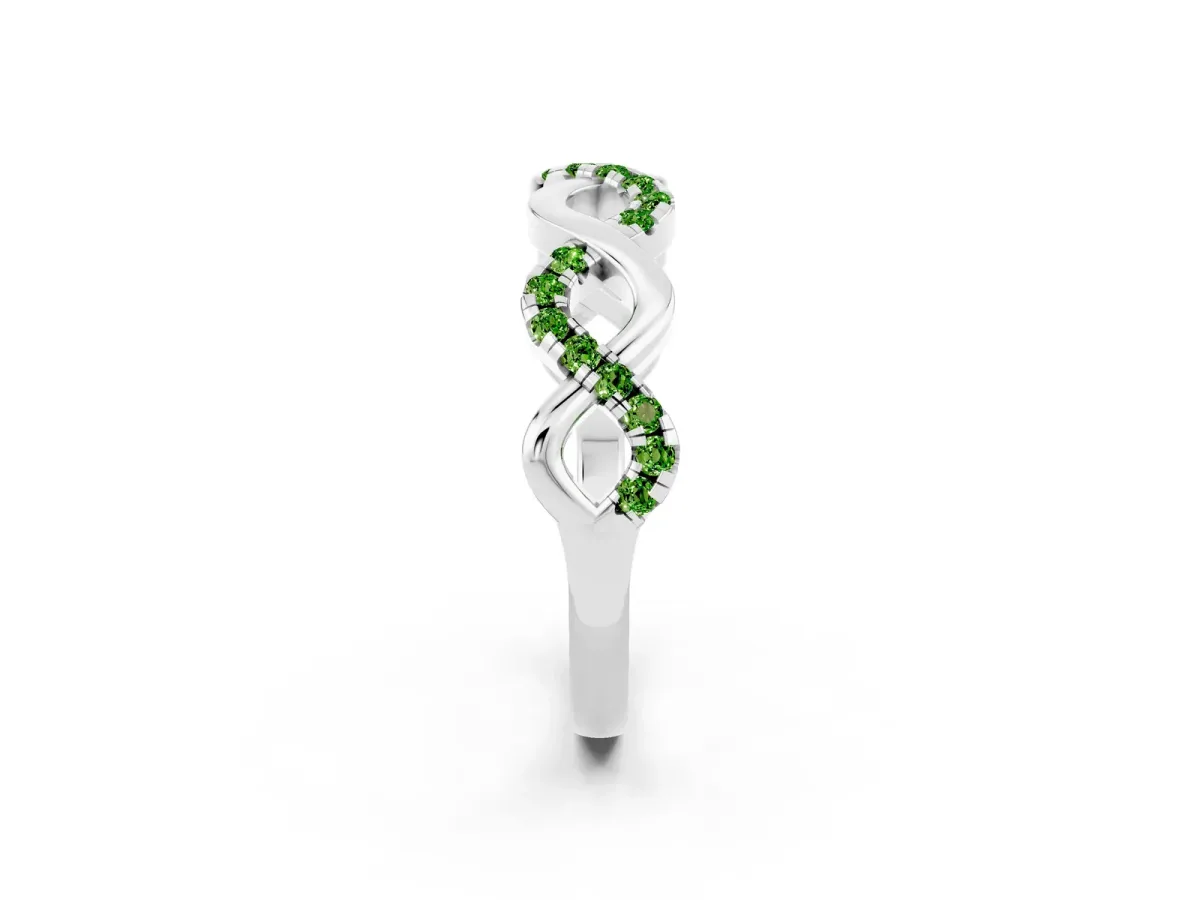 Twist Infinity Round Peridot Band with Pavé Setting White gold