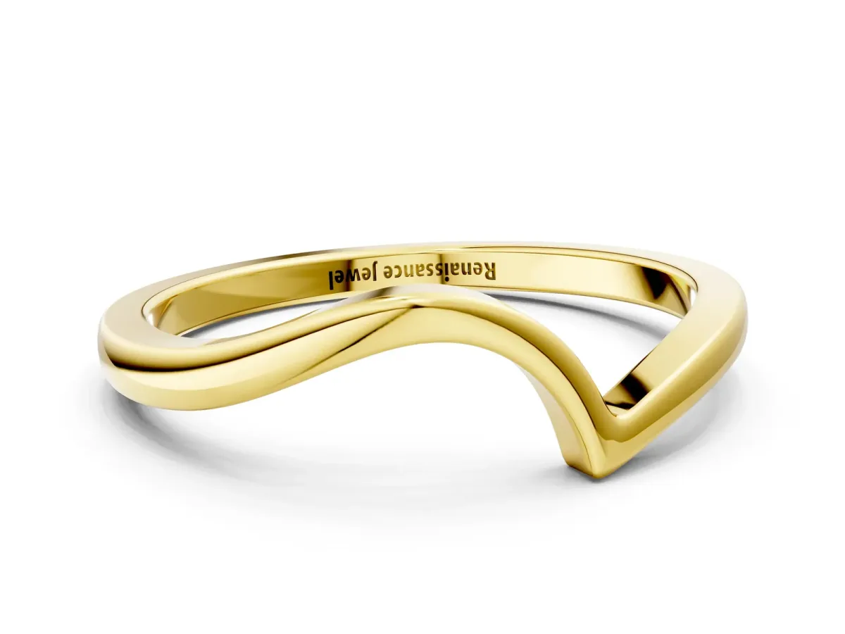 Curved Solitaire Band with Round Stone Setting Yellow gold