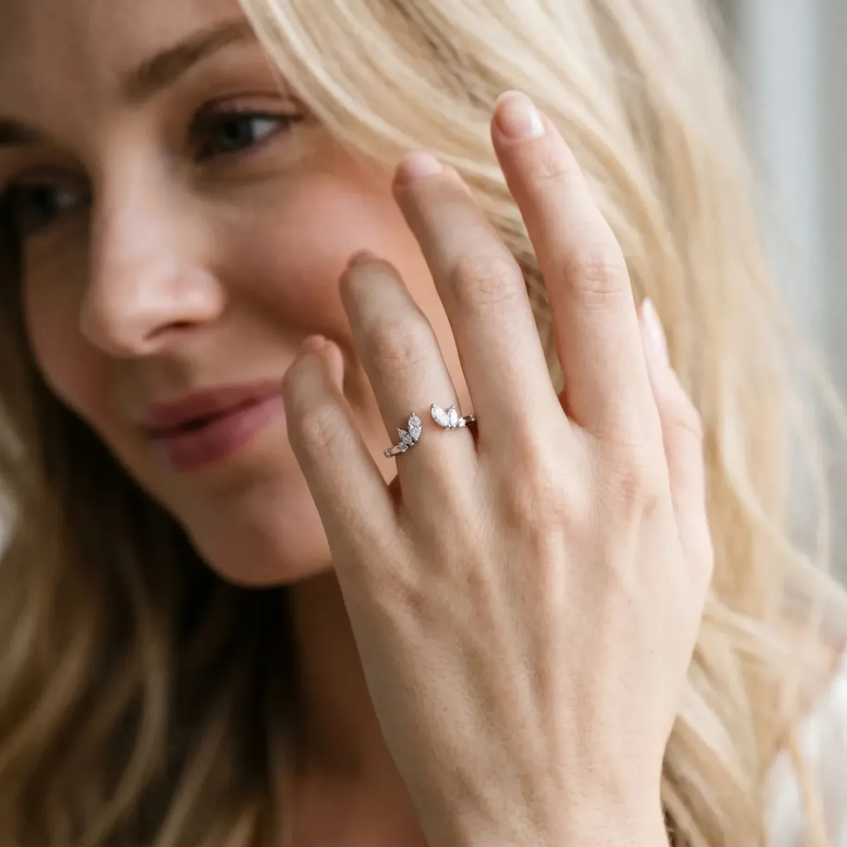 Open Marquise Cluster Diamond Band with Prong Setting Platinum