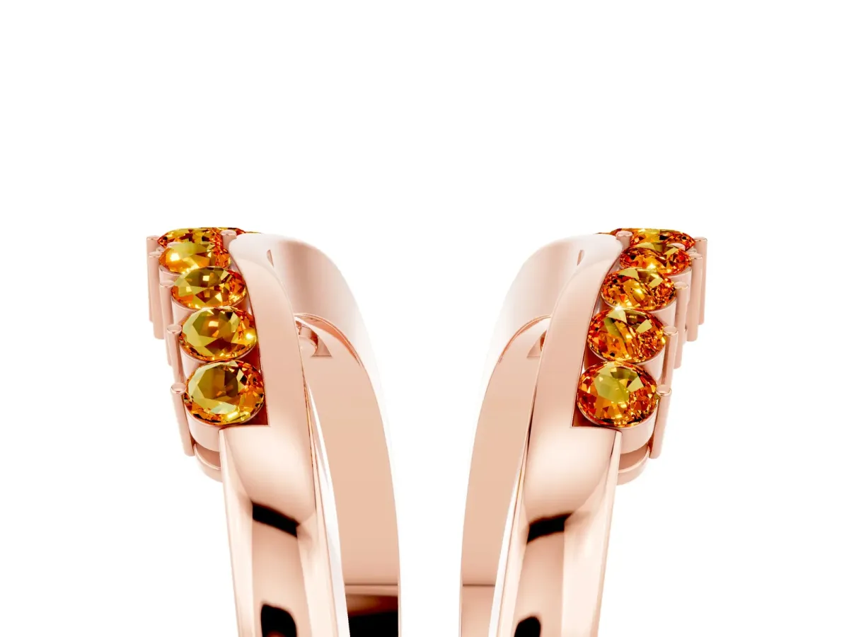 Round Citrine Chevron Contour Band with Prong Setting Rose gold