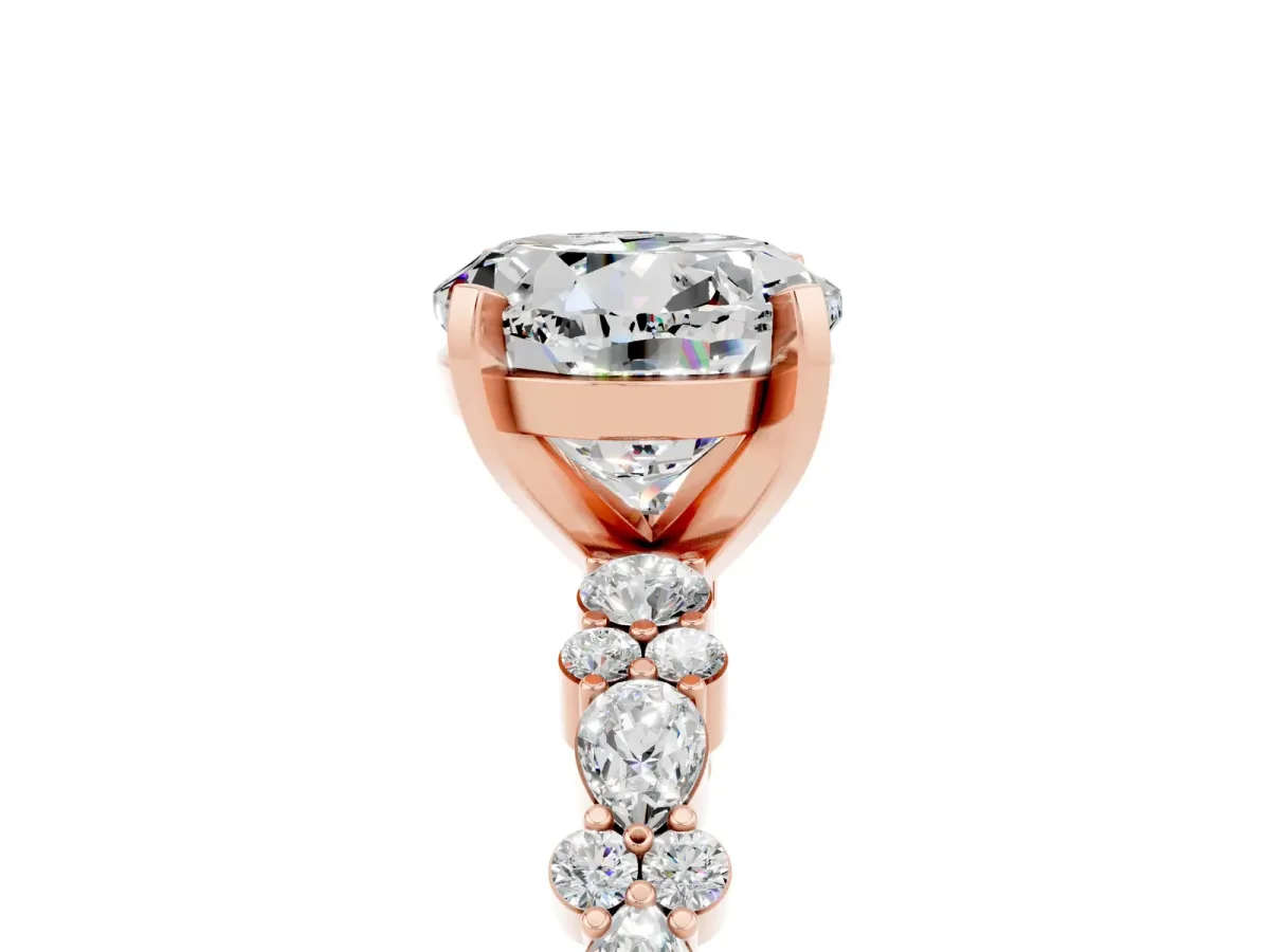 Round Cut Moissanite Side Stone Solitaire Ring with Round and Four-Prong Setting Rose gold