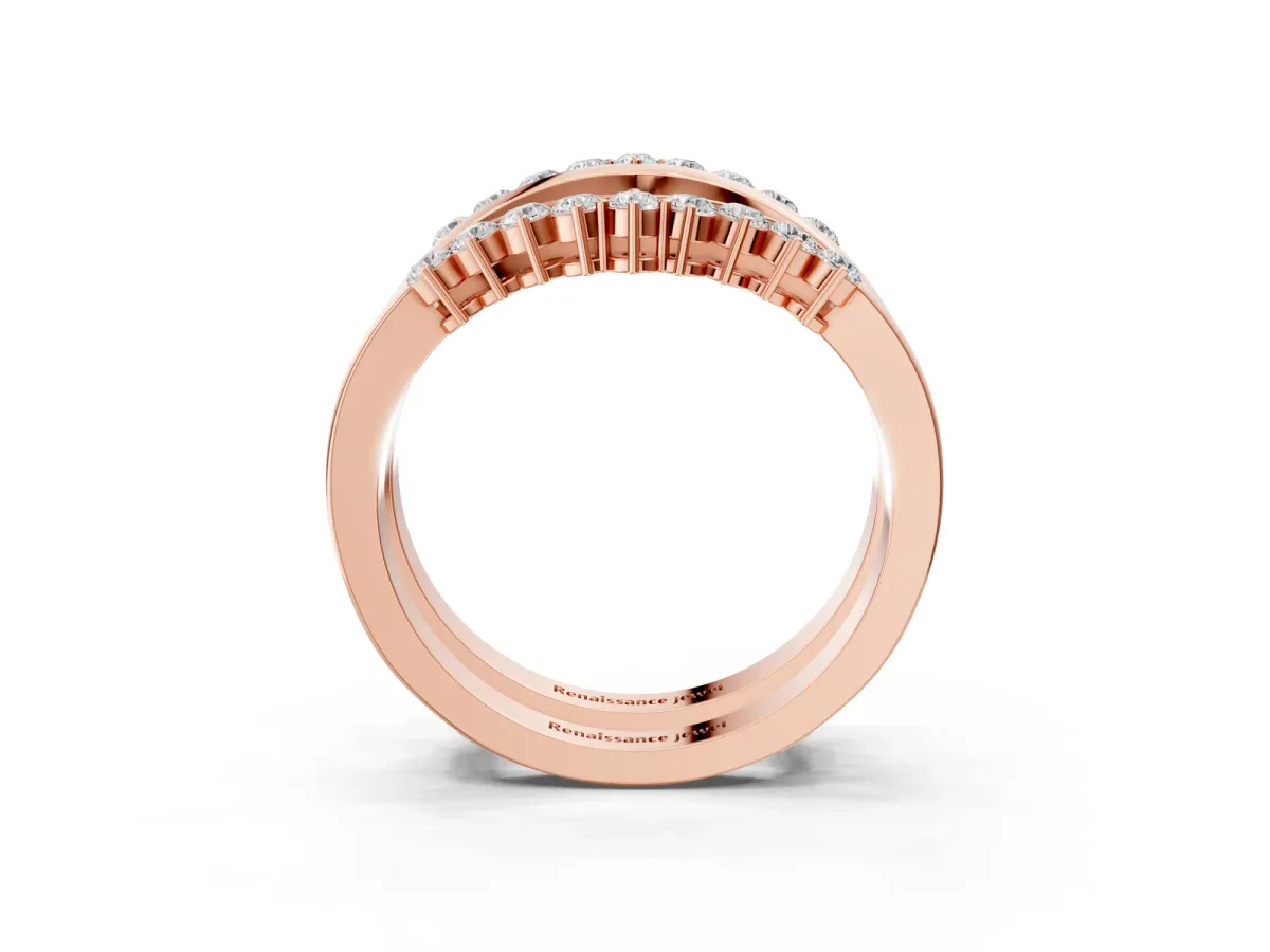 Round Diamond Chevron Contour Band with Prong Setting Rose gold