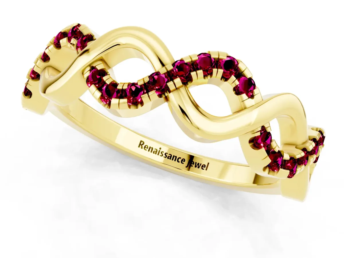 Twist Infinity Round Garnet Band with Pavé Setting Yellow gold