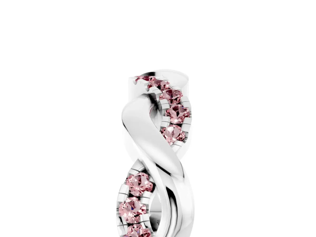 Pavé Round Morganite Twist Eternity Band with Shared Prong Setting Silver