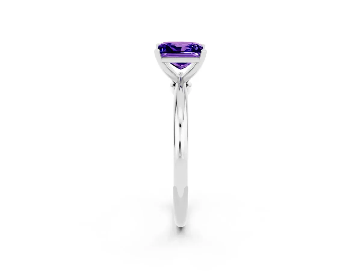Princess Cut Tanzanite Solitaire Ring with Six-Prong Setting and Classic Band Silver