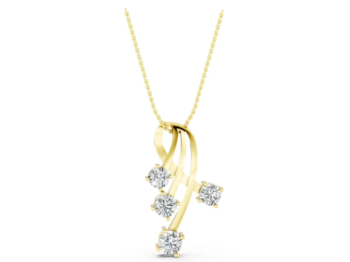 Four-Stone Round Diamond Prong-Set Pendant Yellow gold