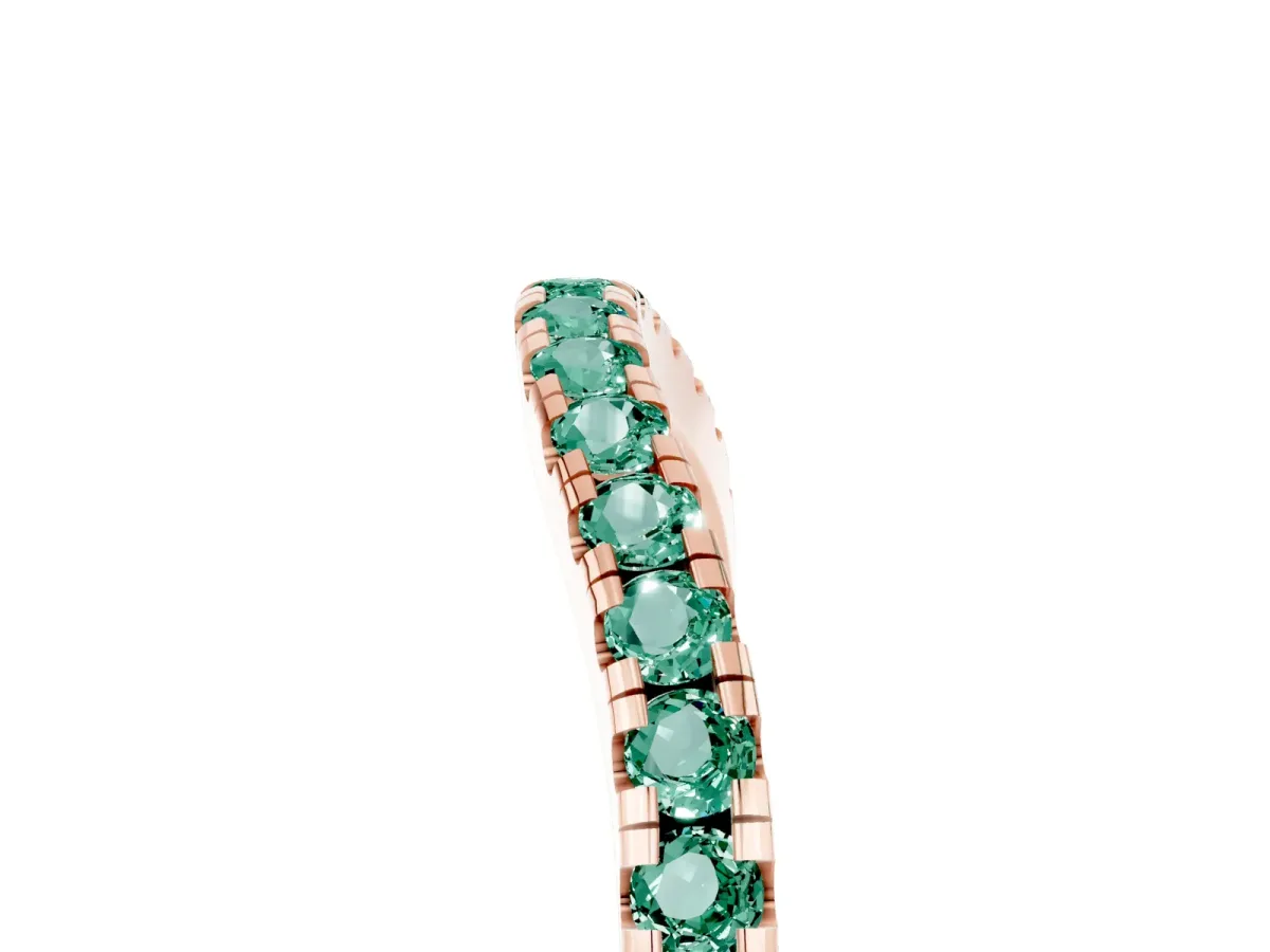 Round Green Sapphire Pavé Half Eternity Band with Shared Prong Setting Rose gold