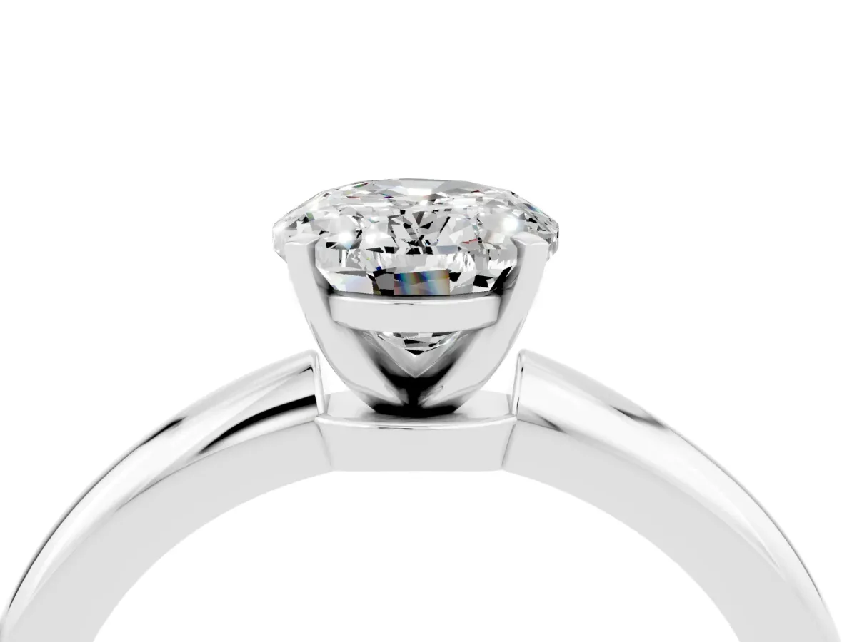Oval Cut Moissanite Solitaire Ring with Six-Prong Setting and Classic Band Silver