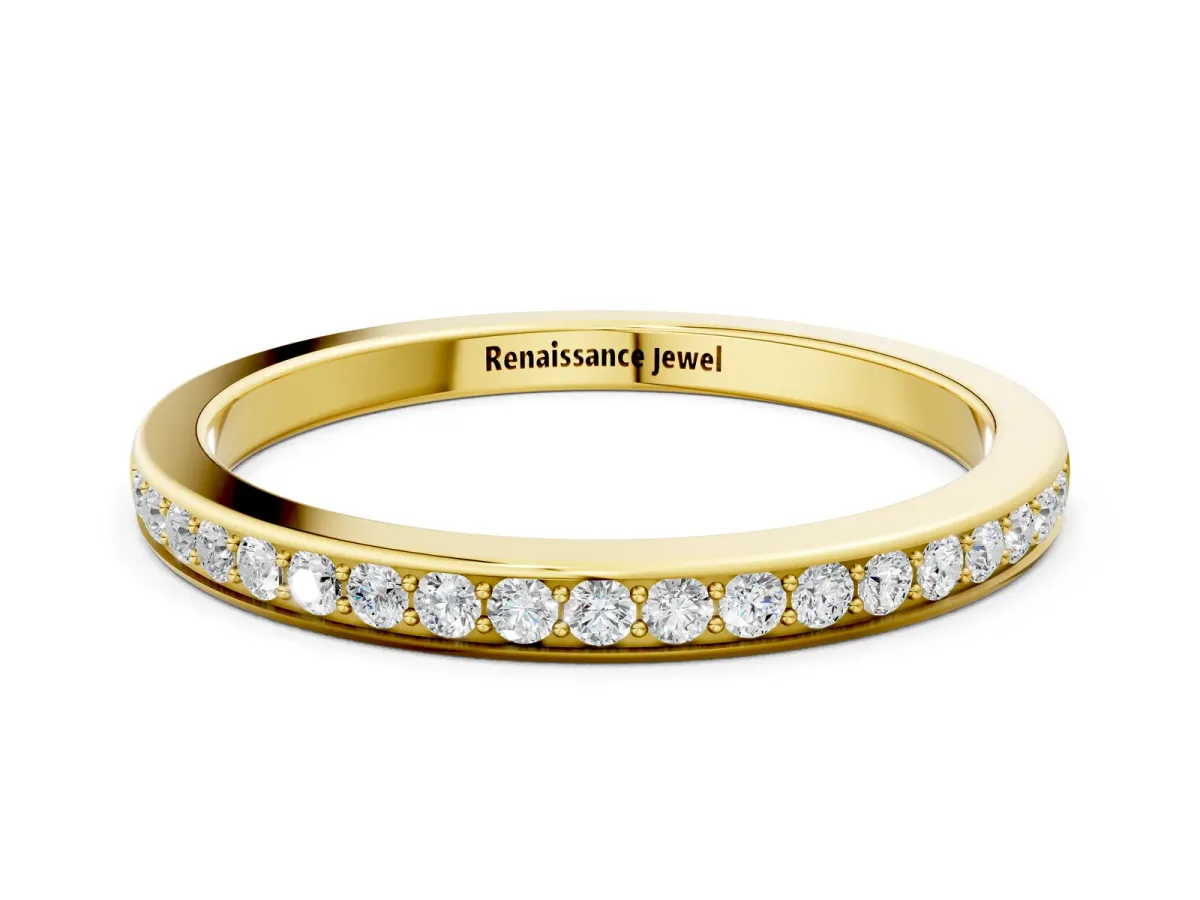 Round Diamond Pavé Set Half-Eternity Band Yellow gold