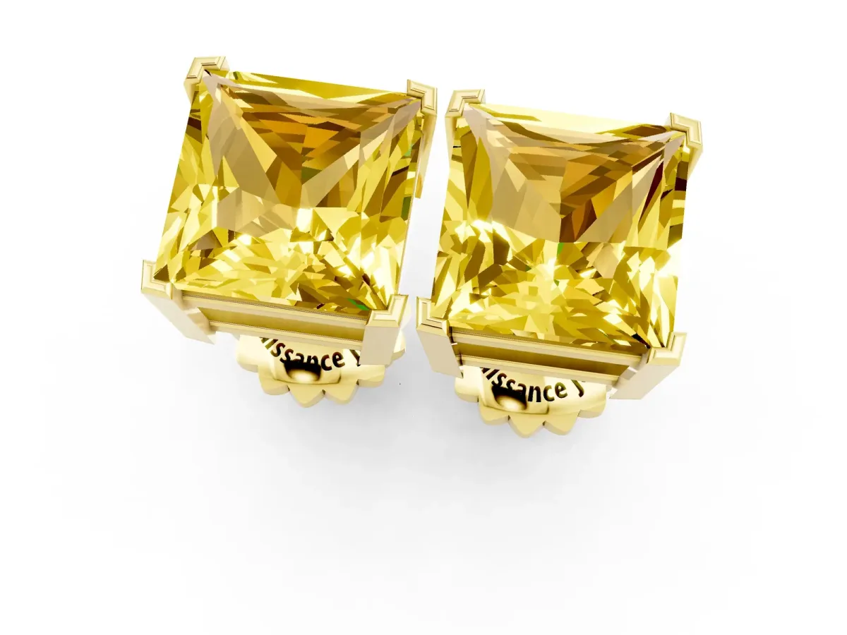 Princess Cut Yellow Sapphire Stud Earrings Yellow gold