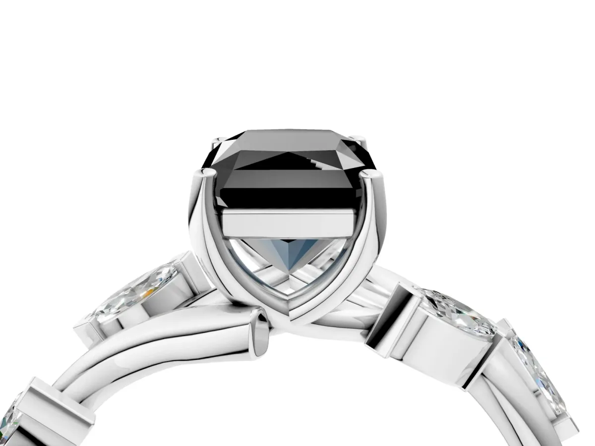 Fancy Black Radiant Cut Solitaire Twisted Band Marquise Accent Prong Setting Ring Platinum