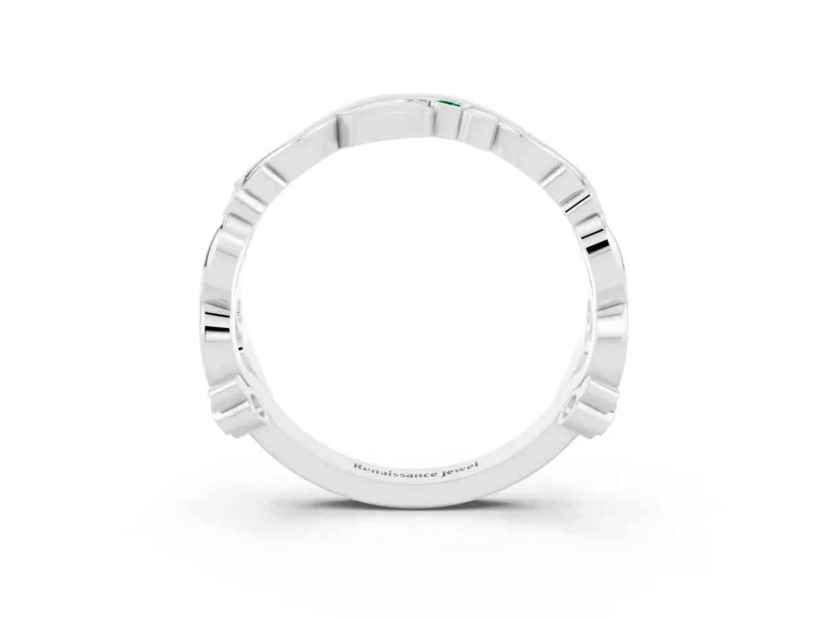 Round Emerald Leaf Eternity Band with Bezel Setting White gold