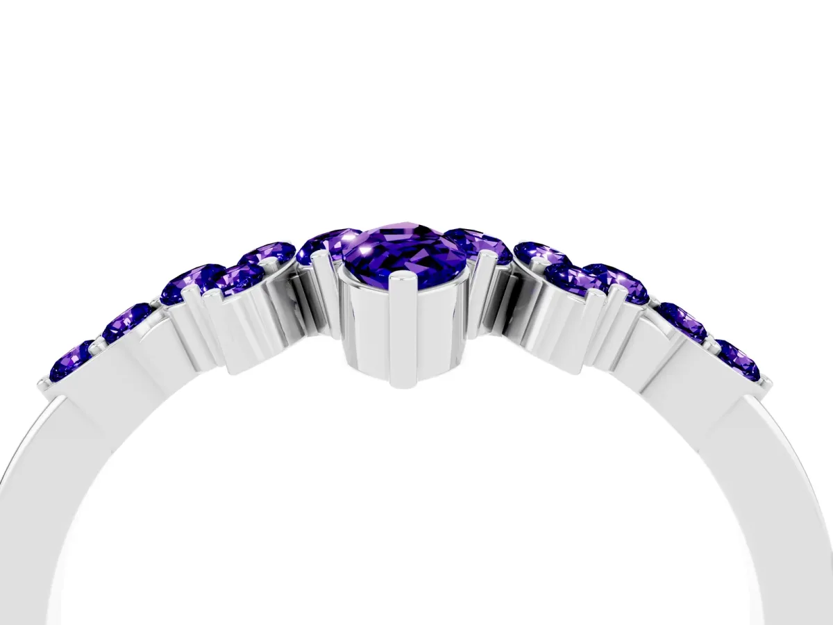 Marquise and Round Tanzanite Chevron Band with Prong Setting Silver