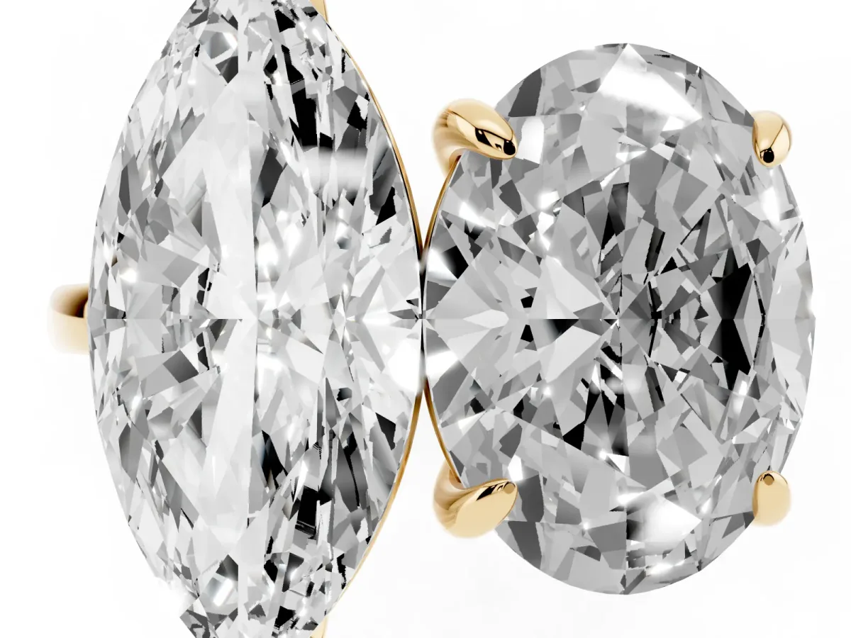 Oval and Marquise Toi Moi Ring with Prong Setting and Plain Band Yellow gold