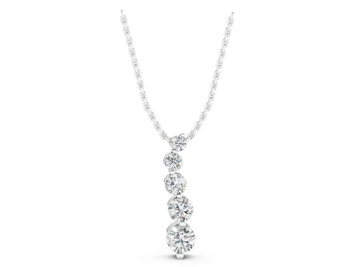 Graduated Round Diamond Prong Set Pendant White gold