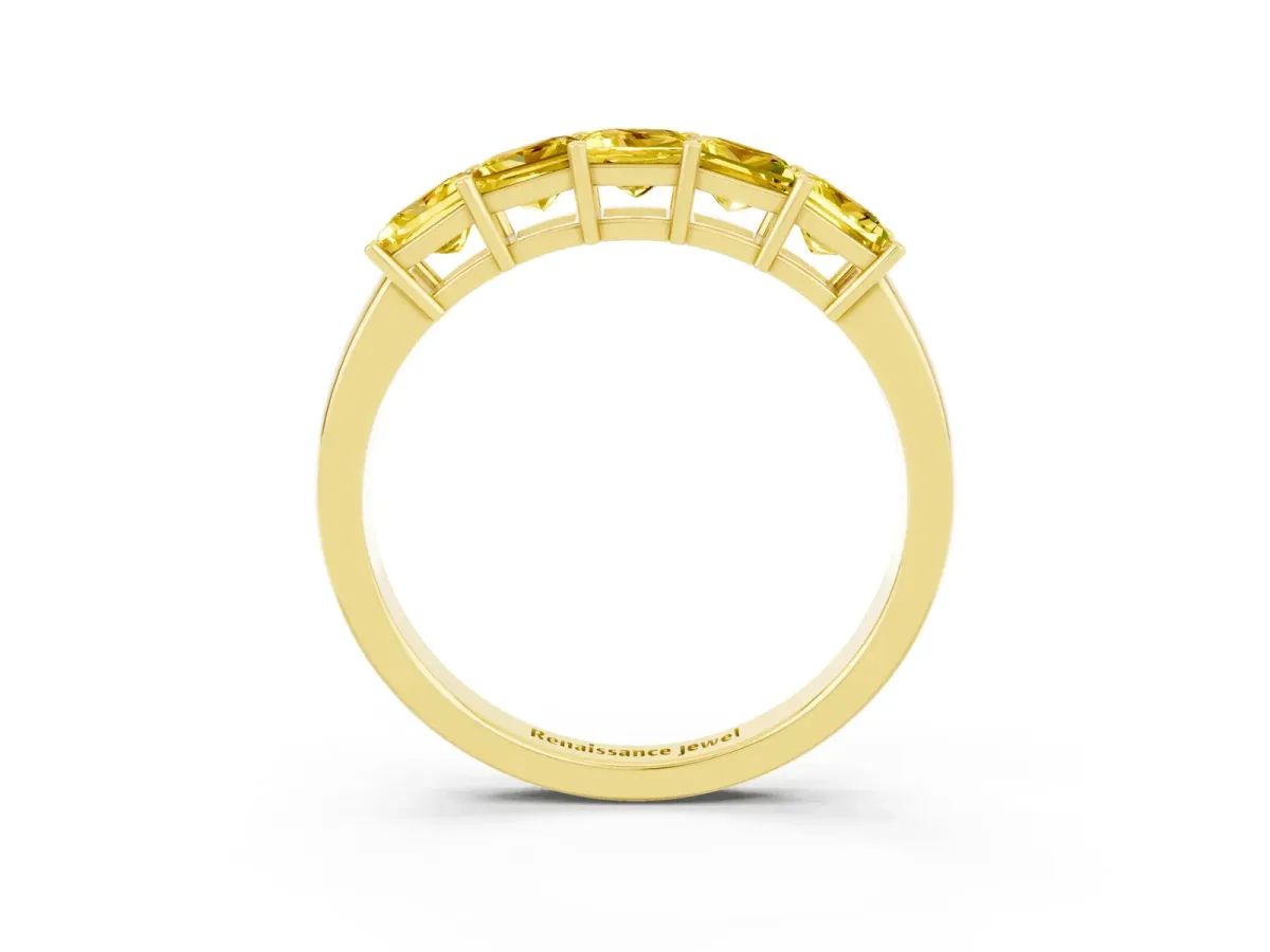 Princess Cut Five-Stone Yellow Sapphire Band with Prong Setting Yellow gold