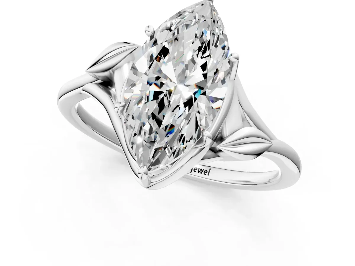 Marquise Cut Diamond Solitaire Ring with Twist Band and Four-Prong Setting Platinum