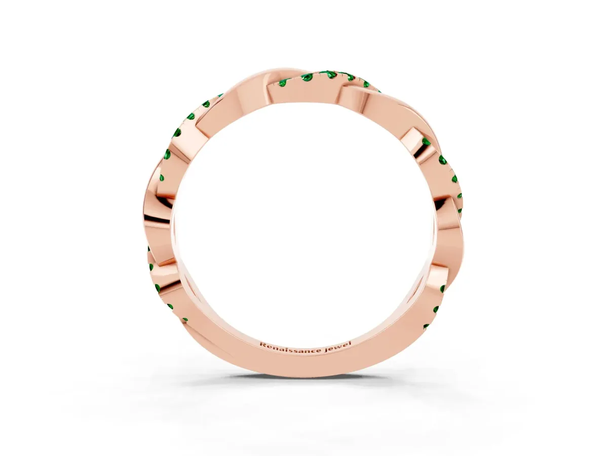 Round Emerald Twist Eternity Band with Pavé Setting Rose gold