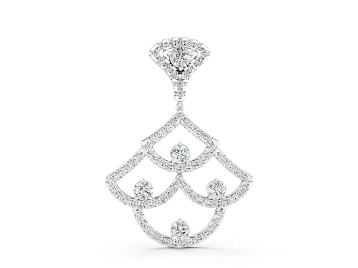 Pavé Round Diamond Fan Prong Pendant Silver