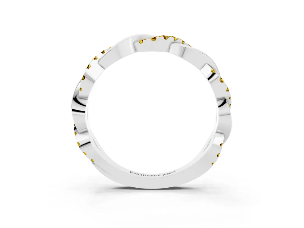 Pavé Round Yellow Sapphire Twist Eternity Band with Shared Prong Setting Silver