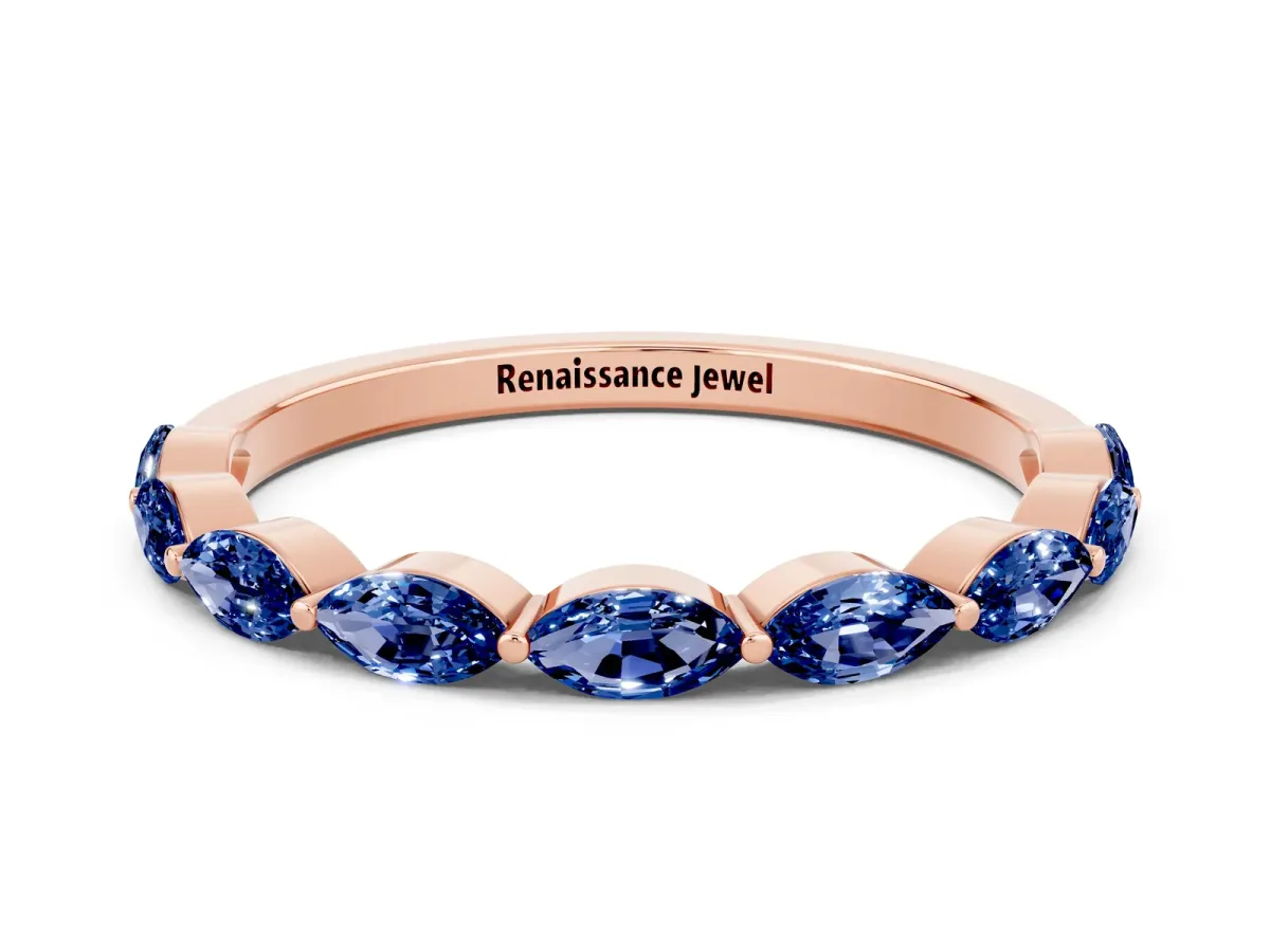 Marquise Blue Sapphire Half Eternity Band with Prong Setting Rose gold
