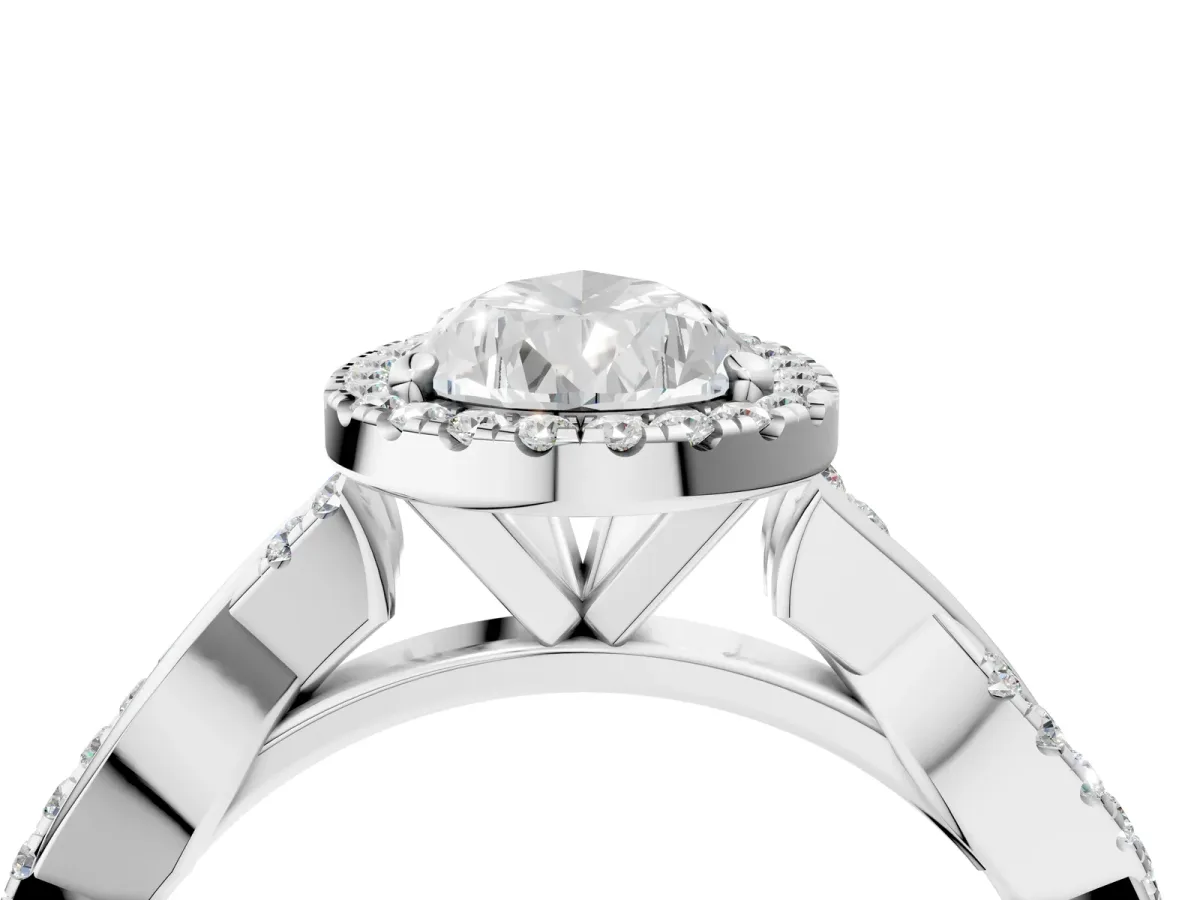 Pear Cut Cut Halo Twisted Band Four-Prong Ring Platinum