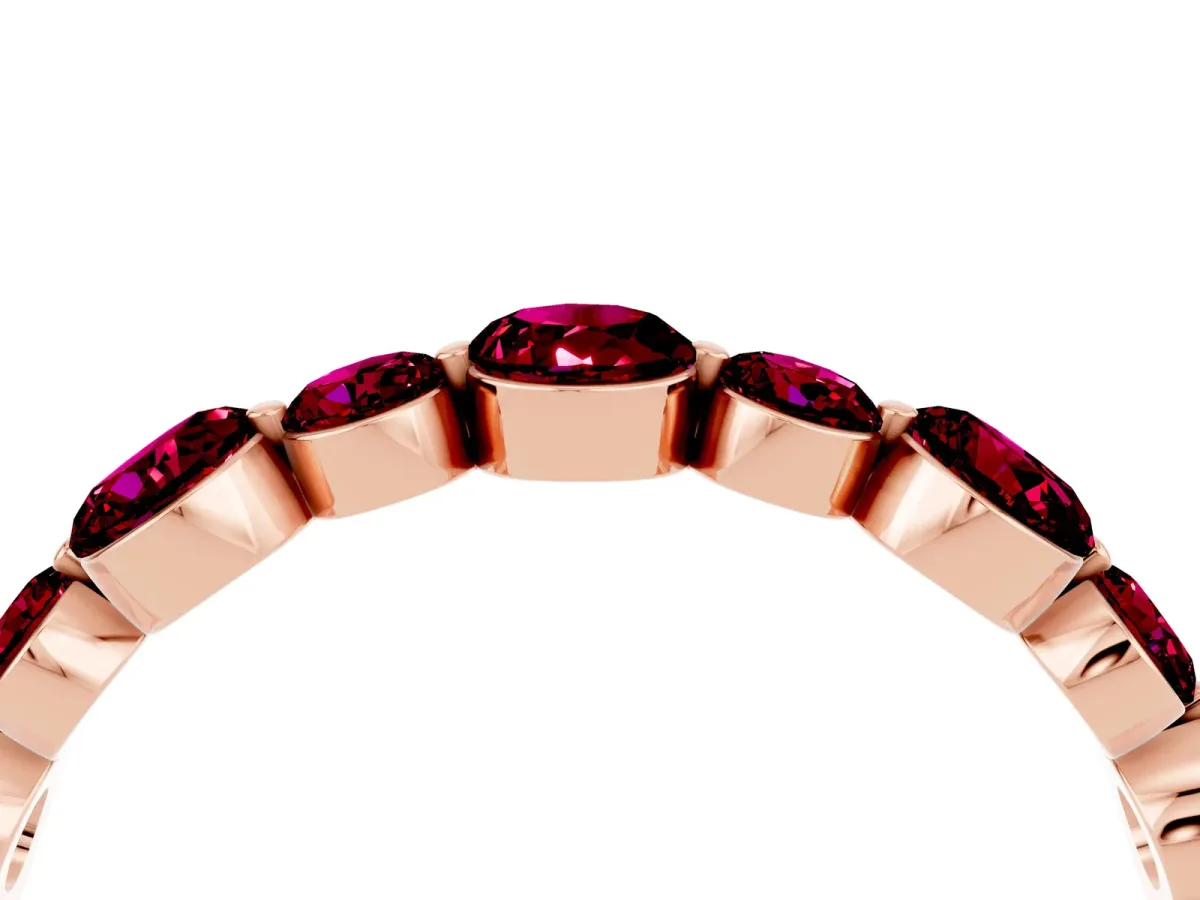 Round Garnet Scalloped Prong Set Eternity Band Rose gold