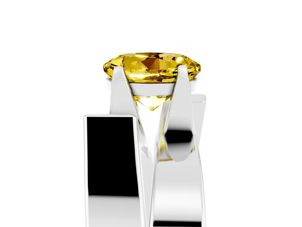 Modern Tension Set Round Cut Yellow Sapphire Solitaire Wide Band Ring Silver