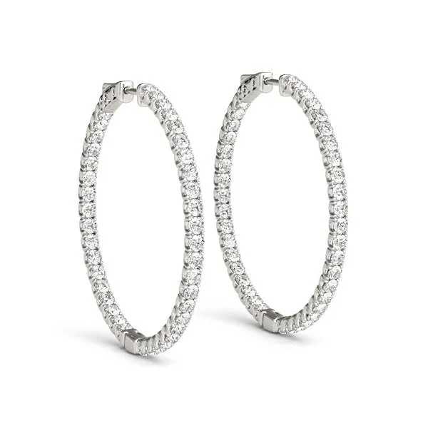 Round Cut Diamond Pave Hoop Earrings with Shared Prong Setting White gold
