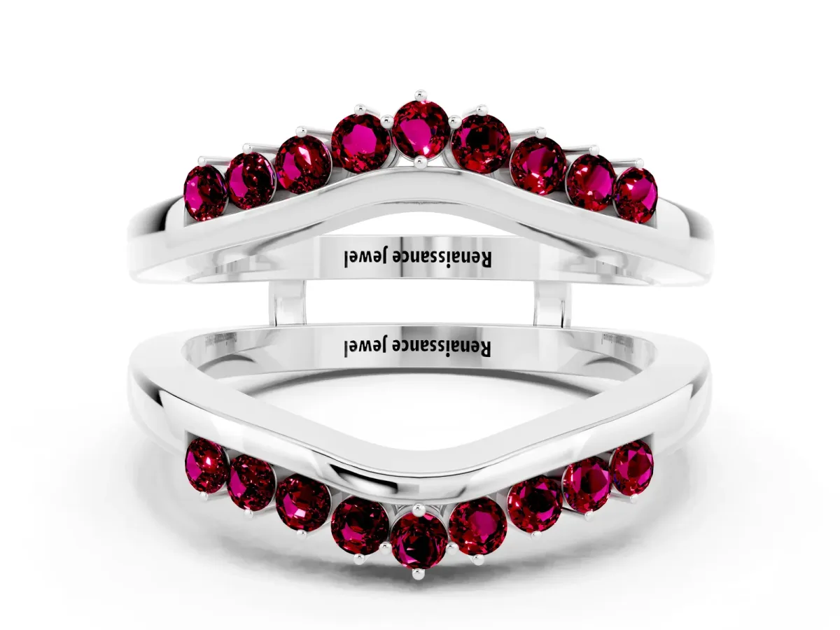 Round Garnet Chevron Contour Band with Prong Setting Silver