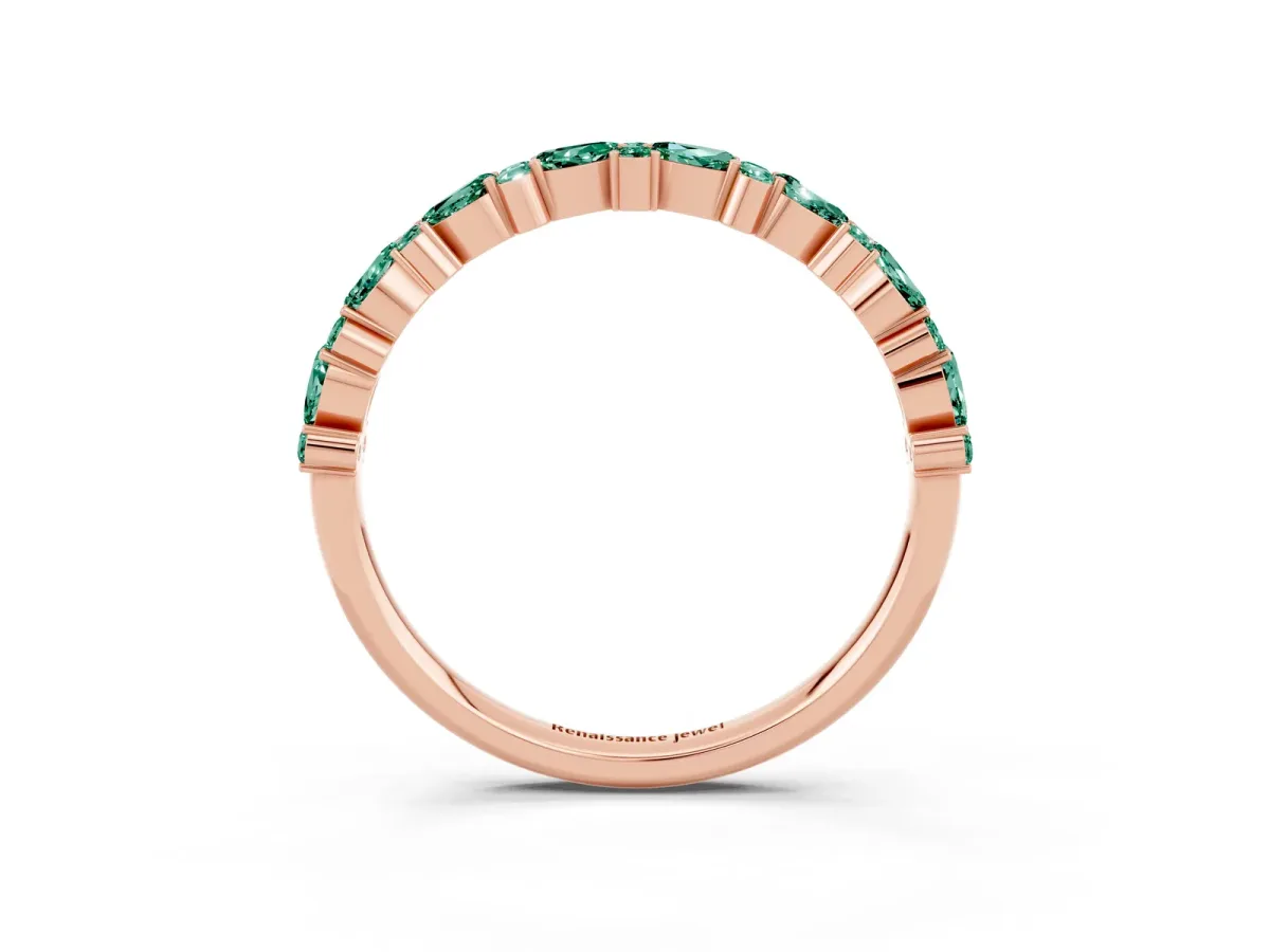 Pear and Round Green Sapphire Wedding Band Rose gold