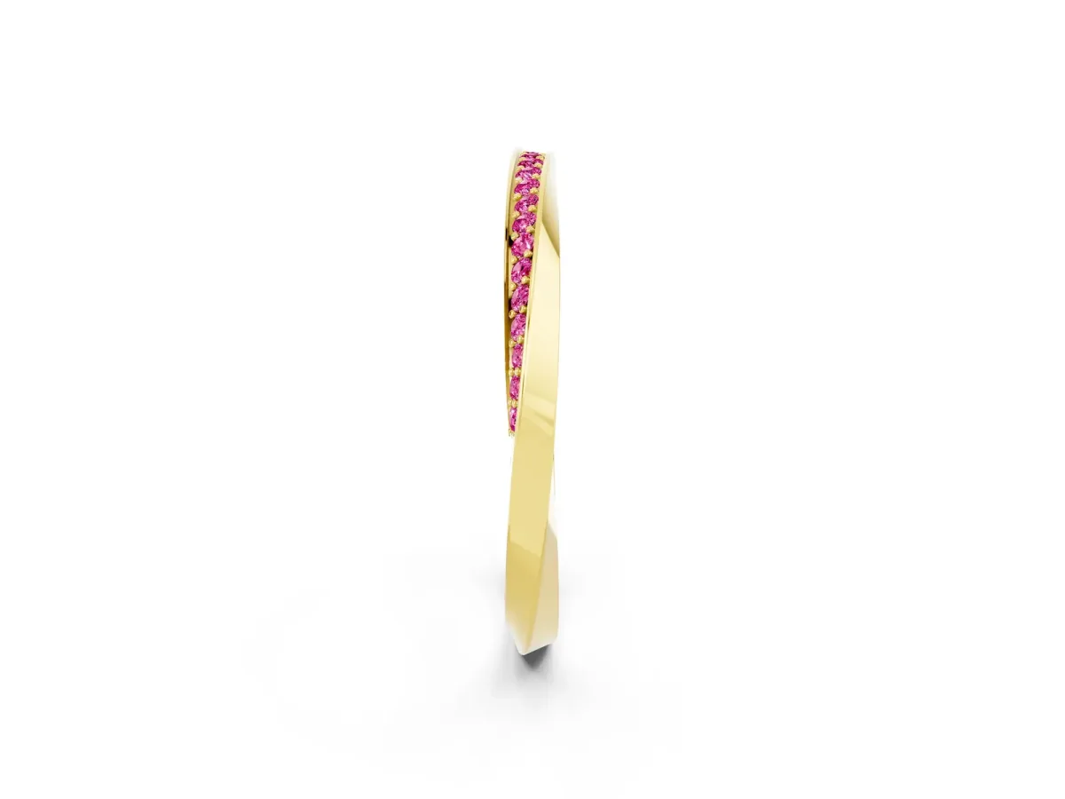 Pavé Round Pink Sapphire Twist Band Yellow gold