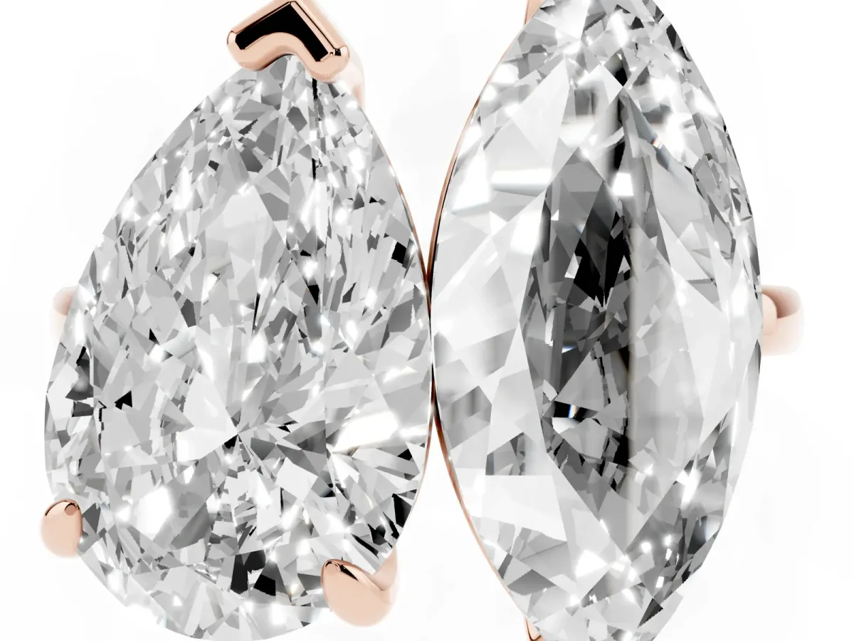 Pear and Marquise Toi Moi Ring with Prong Setting and Plain Band Rose gold