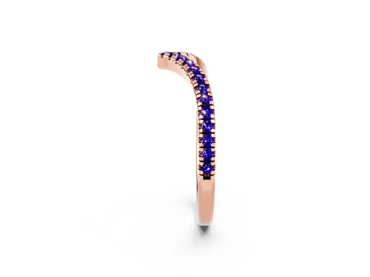 Pavé Round Tanzanite V-Shaped Chevron Band with Shared Prong Setting Rose gold