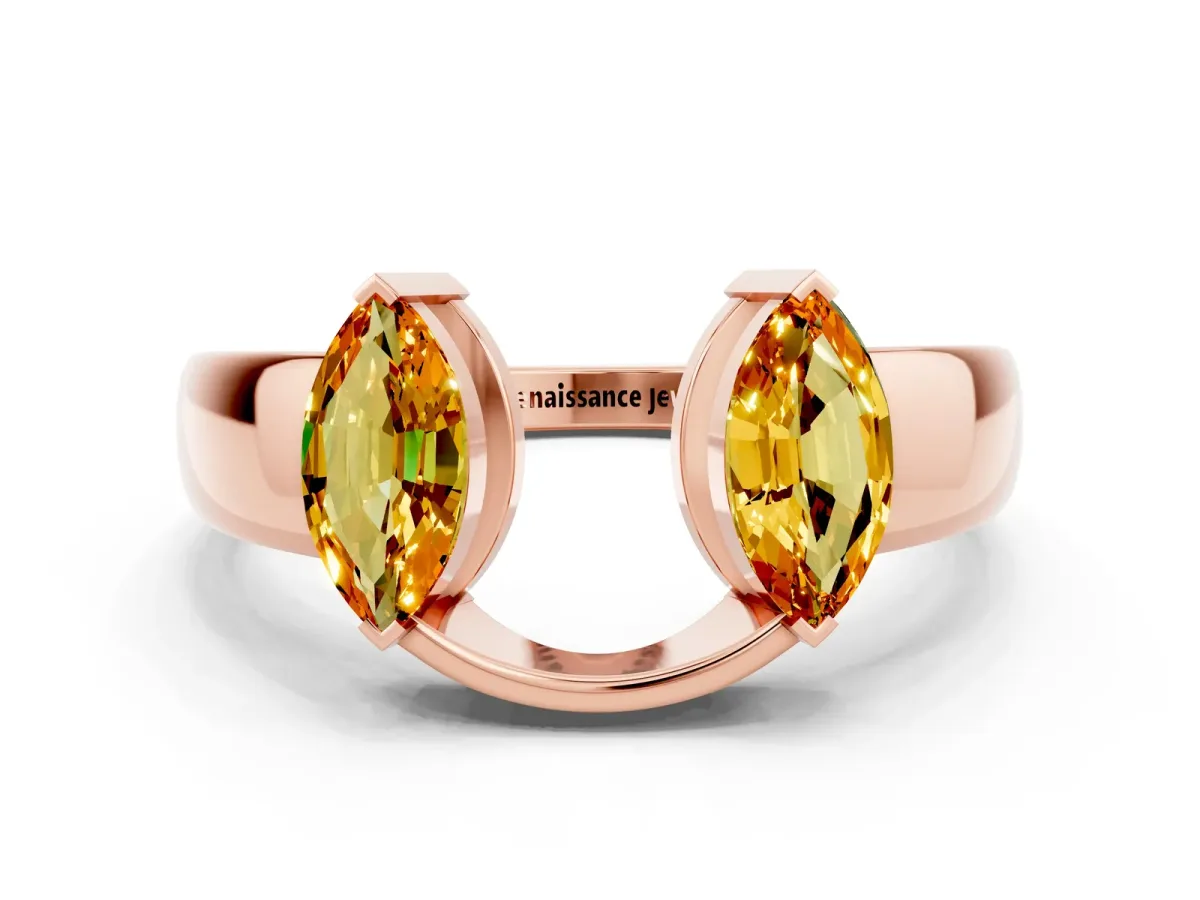 Marquise Citrine Open Band Ring with Tension Setting Rose gold