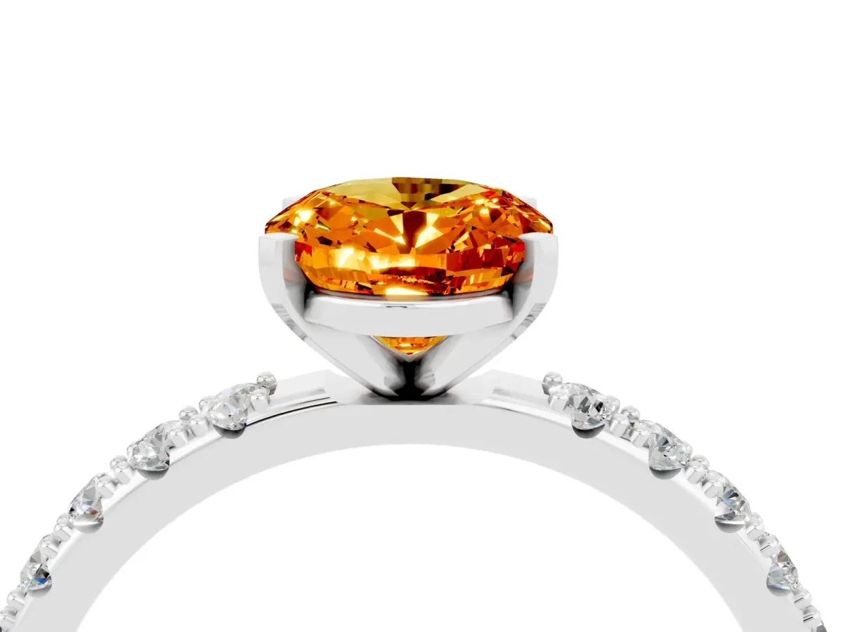 Oval Cut Citrine Solitaire Pavé Band with Four-Prong Setting Platinum