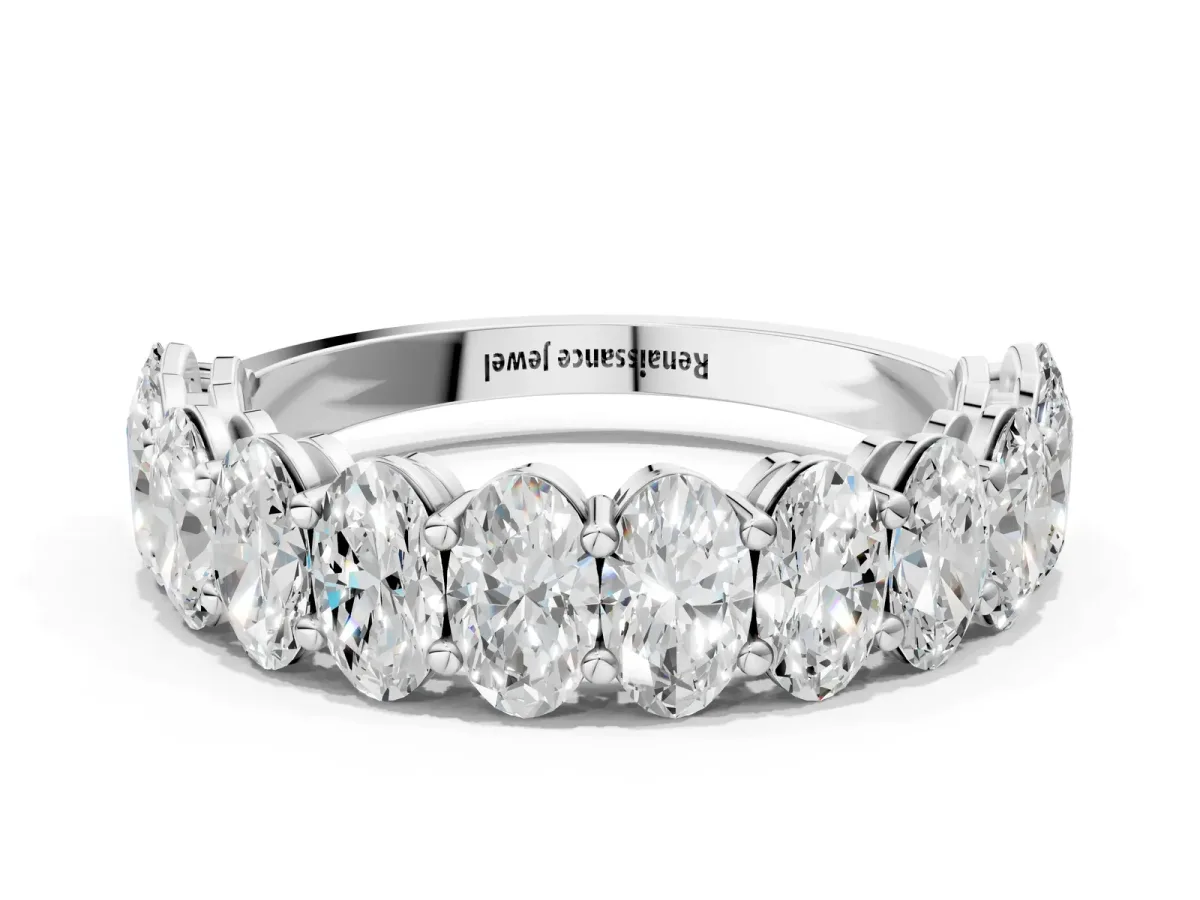 Oval Diamond Prong-Set Eternity Band Silver