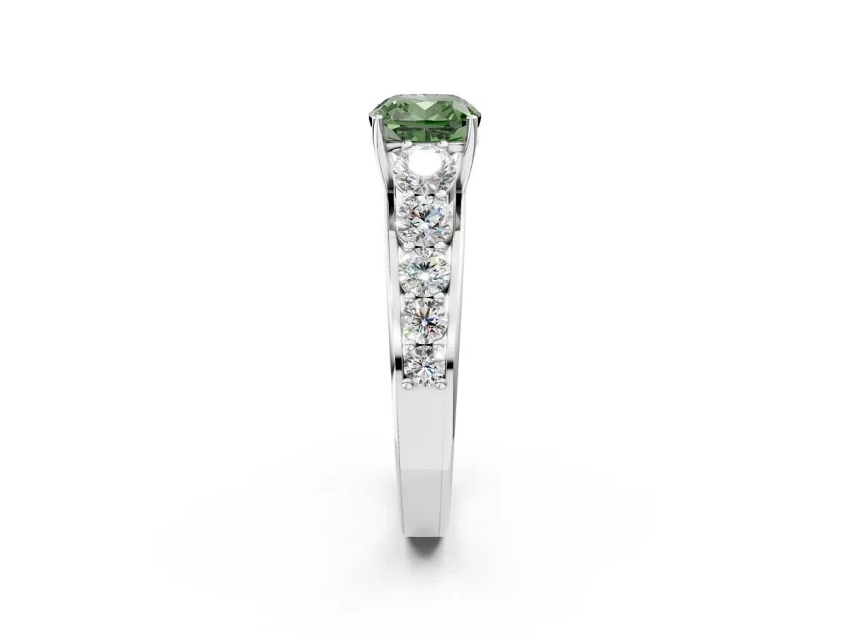 Fancy Green Cushion Cut Brilliant Diamond Pavé Band with Six-Prong Setting Silver