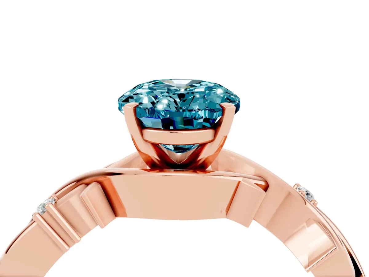 Oval Cut Blue Topaz Solitaire Ring with Twisted Band and Prong Setting Rose gold
