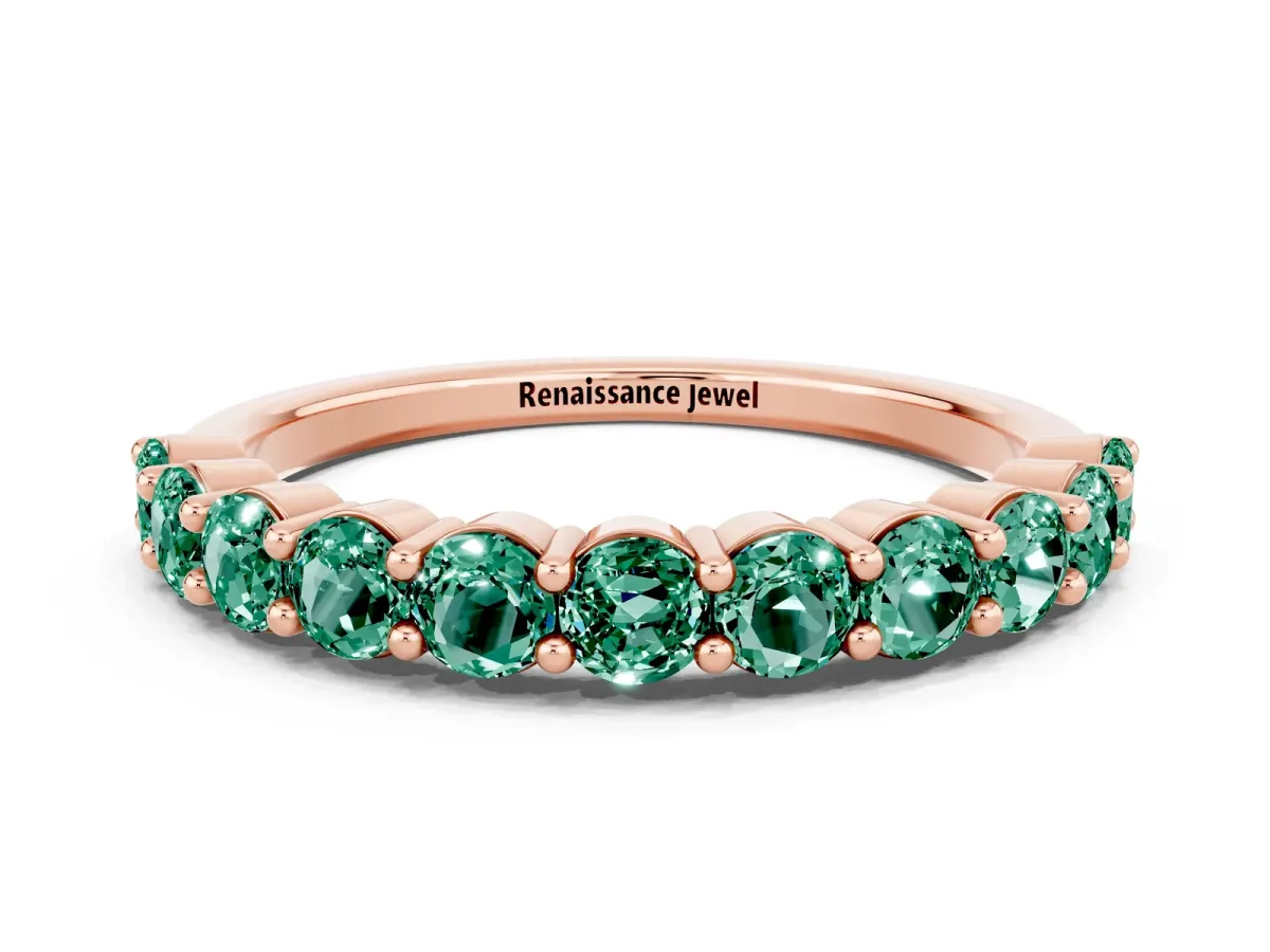 Round Green Sapphire Half Eternity Band with Prong Setting Rose gold