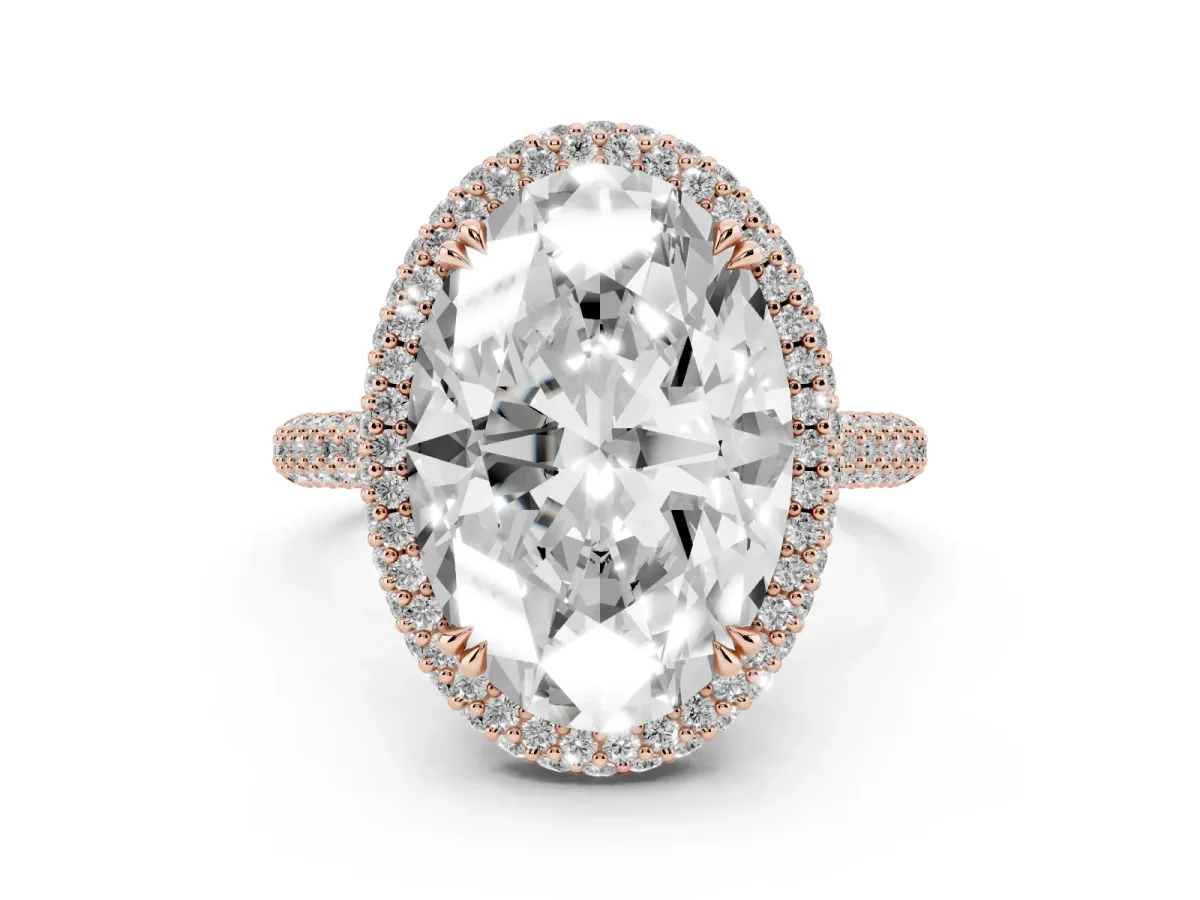 Oval Diamond Halo Ring with Round Diamond Accents Rose gold