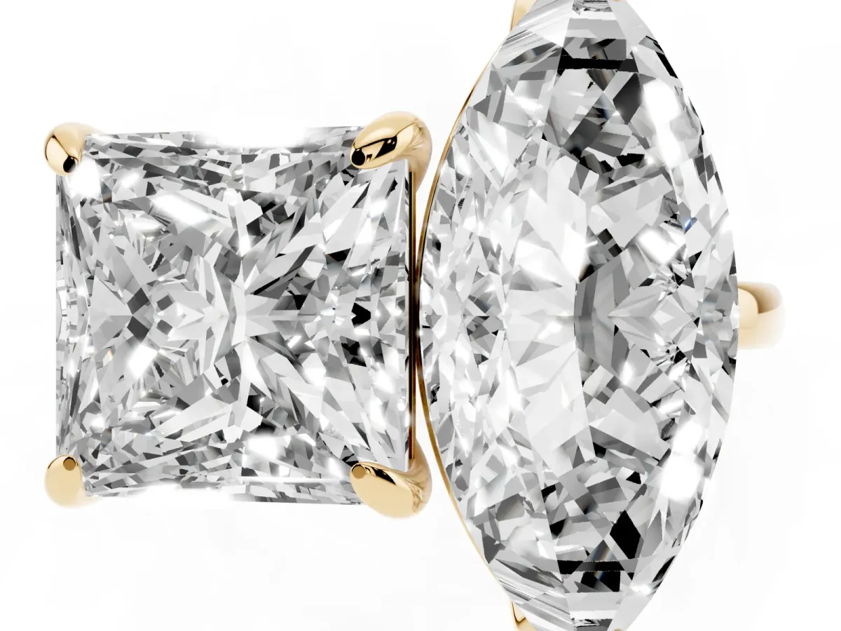 Marquise and Princess Toi Moi Ring with Prong Setting and Plain Band Yellow gold
