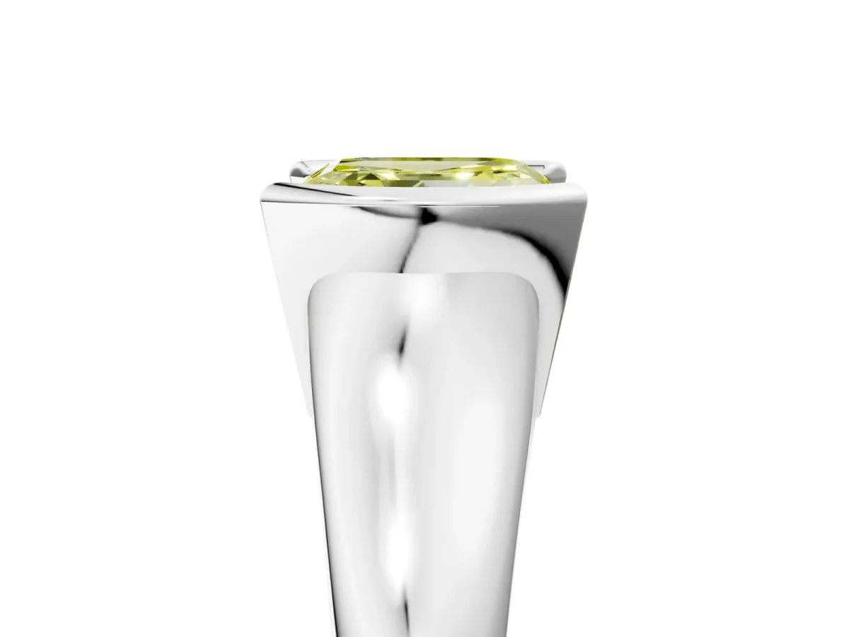 Fancy Yellow Asscher Cut Solitaire Tension Set Diamond Ring with Split Shank Band Platinum